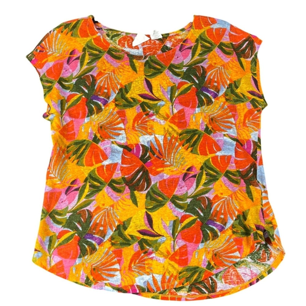 C&C California Linen Tropical Top Womens Large Floral Sleeveless Orange